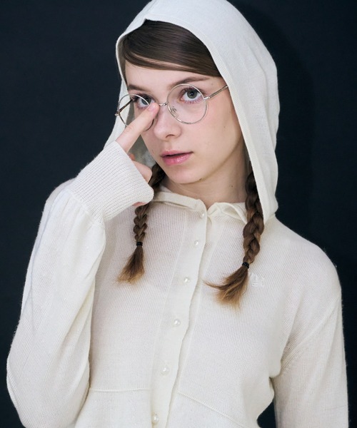 mieya mieya(ミーヤミーヤ)の「【mieya mieya】"my"HOOD KNIT CARDIGAN/マイフードニットカーディガン"(カーディガン/ボレロ・レディース・ホワイト/ピンク/グレー・FREE)」の1枚目の写真