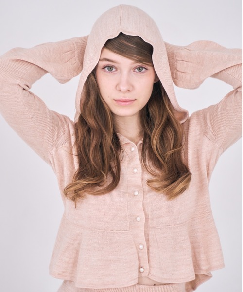 mieya mieya(ミーヤミーヤ)の「【mieya mieya】"my"HOOD KNIT CARDIGAN/マイフードニットカーディガン"(カーディガン/ボレロ・レディース・ホワイト/ピンク/グレー・FREE)」の2枚目の写真