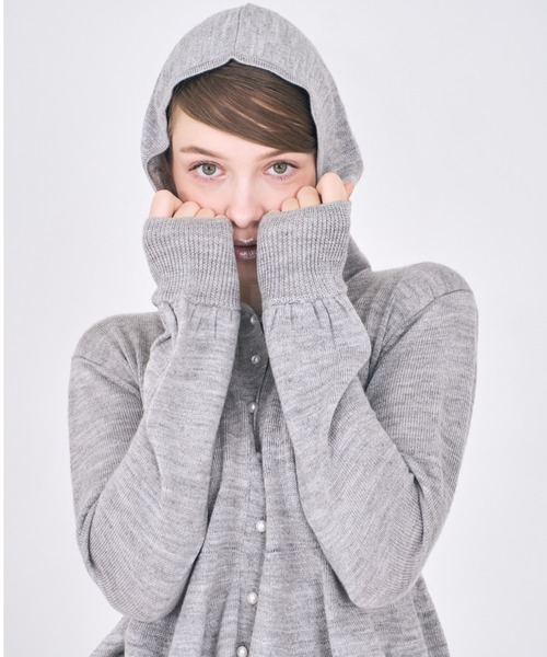 mieya mieya(ミーヤミーヤ)の「【mieya mieya】"my"HOOD KNIT CARDIGAN/マイフードニットカーディガン"(カーディガン/ボレロ・レディース・ホワイト/ピンク/グレー・FREE)」の4枚目の写真