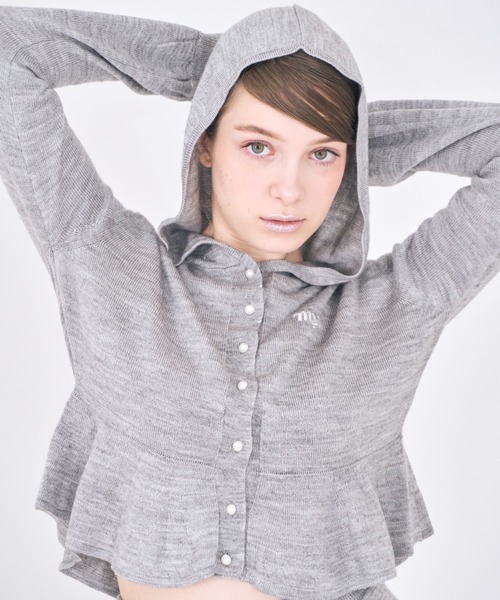 mieya mieya(ミーヤミーヤ)の「【mieya mieya】"my"HOOD KNIT CARDIGAN/マイフードニットカーディガン"(カーディガン/ボレロ・レディース・ホワイト/ピンク/グレー・FREE)」の6枚目の写真
