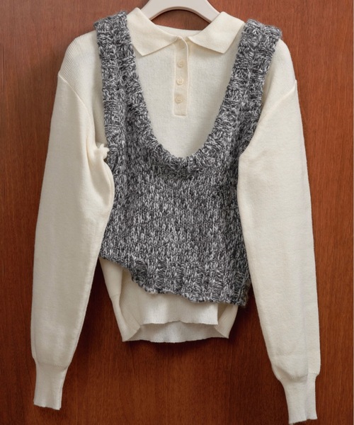 lawgy（ラウジー）の「simple polo rafu knit pullover / シンプルポロラフニットプルオーバー（ニット/セーター・レディース・ヘザーグレー/ブラック/ホワイト/ピンク/ダークブラウン/レッド・FREE）」の2枚目の写真