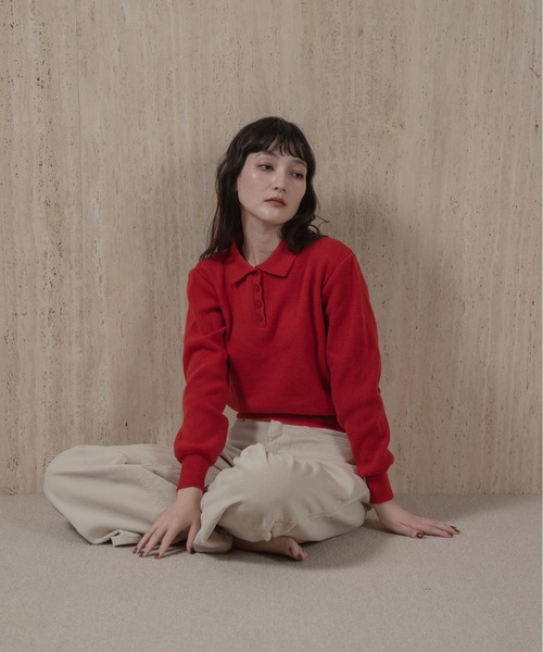 lawgy（ラウジー）の「simple polo rafu knit pullover / シンプルポロラフニットプルオーバー（ニット/セーター・レディース・ヘザーグレー/ブラック/ホワイト/ピンク/ダークブラウン/レッド・FREE）」の18枚目の写真