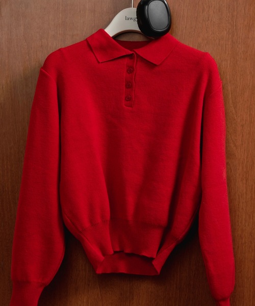 lawgy（ラウジー）の「simple polo rafu knit pullover / シンプルポロラフニットプルオーバー（ニット/セーター・レディース・ヘザーグレー/ブラック/ホワイト/ピンク/ダークブラウン/レッド・FREE）」の20枚目の写真