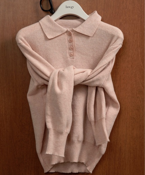 lawgy（ラウジー）の「simple polo rafu knit pullover / シンプルポロラフニットプルオーバー（ニット/セーター・レディース・ヘザーグレー/ブラック/ホワイト/ピンク/ダークブラウン/レッド・FREE）」の17枚目の写真
