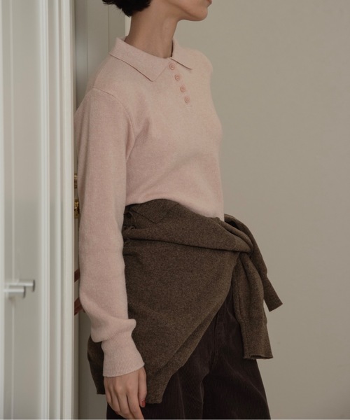 lawgy（ラウジー）の「simple polo rafu knit pullover / シンプルポロラフニットプルオーバー（ニット/セーター・レディース・ヘザーグレー/ブラック/ホワイト/ピンク/ダークブラウン/レッド・FREE）」の13枚目の写真