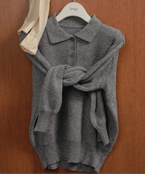 lawgy（ラウジー）の「simple polo rafu knit pullover / シンプルポロラフニットプルオーバー（ニット/セーター・レディース・ヘザーグレー/ブラック/ホワイト/ピンク/ダークブラウン/レッド・FREE）」の7枚目の写真
