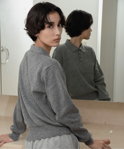 lawgy（ラウジー）の「simple polo rafu knit pullover / シンプルポロラフニットプルオーバー（ニット/セーター・レディース・ヘザーグレー/ブラック/ホワイト/ピンク/ダークブラウン/レッド・FREE）」の21枚目の写真