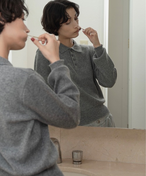 lawgy（ラウジー）の「simple polo rafu knit pullover / シンプルポロラフニットプルオーバー（ニット/セーター・レディース・ヘザーグレー/ブラック/ホワイト/ピンク/ダークブラウン/レッド・FREE）」の19枚目の写真