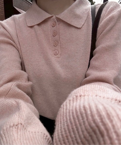 lawgy（ラウジー）の「simple polo rafu knit pullover / シンプルポロラフニットプルオーバー（ニット/セーター・レディース・ヘザーグレー/ブラック/ホワイト/ピンク/ダークブラウン/レッド・FREE）」の22枚目の写真