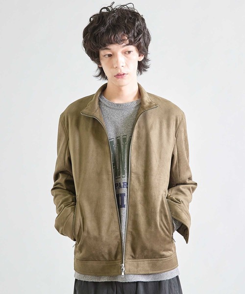 UNION STATION(ユニオンステーション)の「ビーガンスウェード ジップブルゾン(ブルゾン・メンズ・ベージュ/オリーブ/ブラック/ライトグレー・M/L/LL)」の6枚目の写真