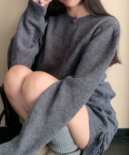 セール】【上下2点セット】ボリューム袖ニットカーディガン＋サイド