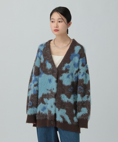 5ゲージ柄シャギーVカーディガン 606406（カーディガン/ボレロ