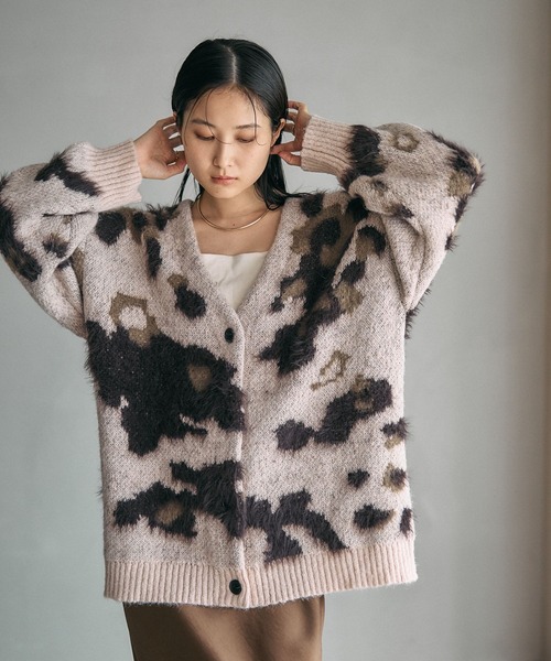 レプシィム　5ゲージ柄シャギーVカーディガン 5ゲージ柄シャギーVカーディガン 606406（カーディガン/ボレロ