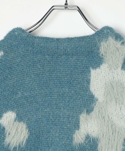 5ゲージ柄シャギーVカーディガン 606406（カーディガン/ボレロ