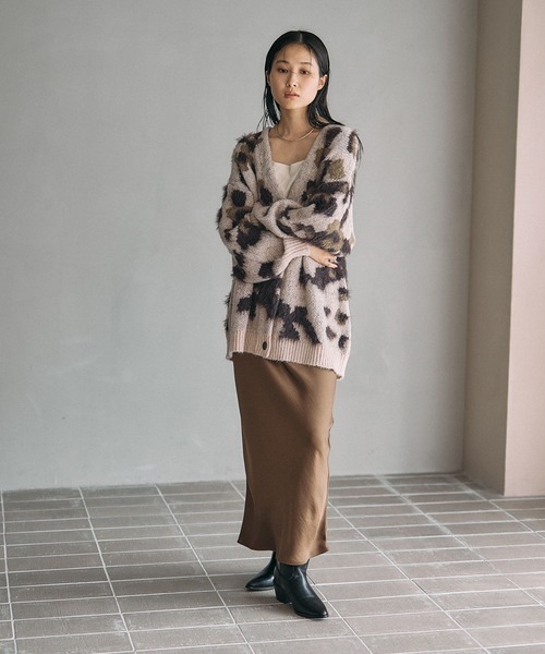 5ゲージ柄シャギーVカーディガン 606406（カーディガン/ボレロ