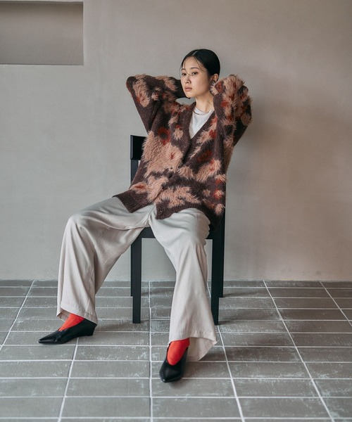 5ゲージ柄シャギーVカーディガン 606406（カーディガン/ボレロ