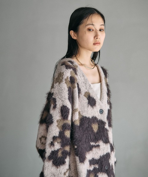 5ゲージ柄シャギーVカーディガン　新品未使用　 ライトベージュ　レプシィム 5ゲージ柄シャギーVカーディガン 606406（カーディガン/ボレロ