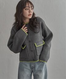 配色クルーネックカーディガン