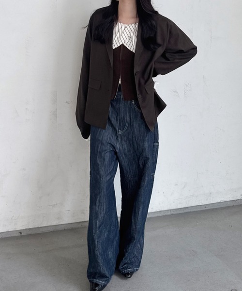 nemne store(ネンネストア)の「ストライプカラーオフショルトップス(シャツ/ブラウス・レディース・ブラウン/ネイビー/グレー・フリー)」の6枚目の写真