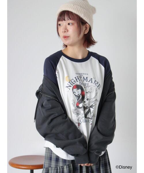 ehka sopo(エヘカソポ)の「【Disney】ナイトメアー・ビフォア・クリスマス/ラグランTシャツ(Tシャツ/カットソー・レディース・グレー/キナリ/オフホワイト・F)」の2枚目の写真