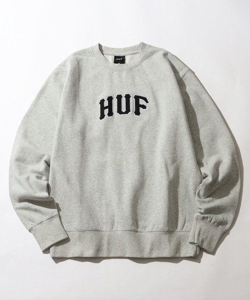 HUF(ハフ)の「【HUF/ハフ】ARCH APPLIQUE CREW NECK/裏起毛 ロゴアップリケ クルーネックスウェット(スウェット・メンズ・ブラック/アッシュ・XL/L/M/S)」の2枚目の写真
