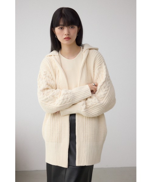 AZUL by moussy（アズールバイマウジー）の「マットモールフードトッパーカーデ（カーディガン/ボレロ・レディース・アイボリー/ブラック/ダークグリーン/ライトグレー・FREE）」の6枚目の写真
