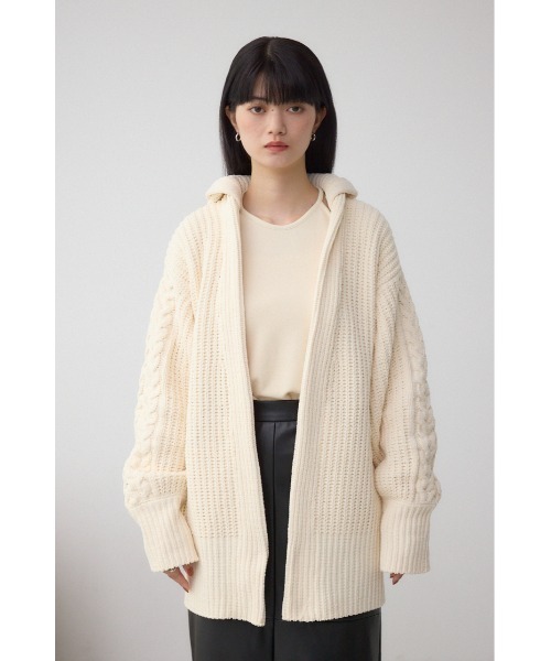 AZUL by moussy（アズールバイマウジー）の「マットモールフードトッパーカーデ（カーディガン/ボレロ・レディース・アイボリー/ブラック/ダークグリーン/ライトグレー・FREE）」の8枚目の写真