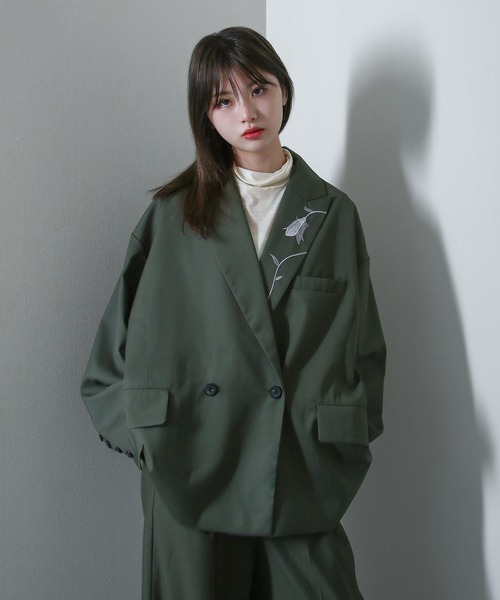 NILWAY(ニルウェイ)の「【420g/m】配色刺繍ステッチ ダブルフルイドテーラードジャケット(テーラードジャケット・メンズ・ブラック/ライトグレー/モスグリーン系/チャコール/ブラック系・MEDIUM/LARGE)」の5枚目の写真