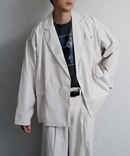 NILWAY(ニルウェイ)の「【420g/m】配色刺繍ステッチ ダブルフルイドテーラードジャケット(テーラードジャケット・メンズ・ブラック/ライトグレー/モスグリーン系/チャコール/ブラック系・MEDIUM/LARGE)」の3枚目の写真