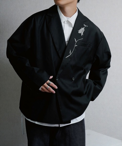 セール】【420g/m】配色刺繍ステッチ ダブルフルイドテーラード