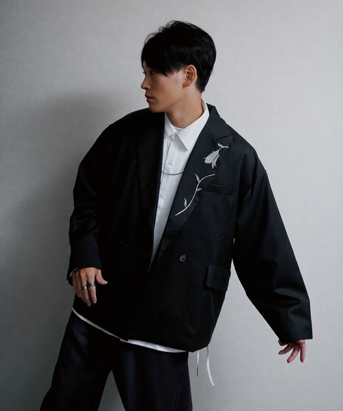 NILWAY(ニルウェイ)の「【420g/m】配色刺繍ステッチ ダブルフルイドテーラードジャケット(テーラードジャケット・メンズ・ブラック/ライトグレー/モスグリーン系/チャコール/ブラック系・MEDIUM/LARGE)」の10枚目の写真