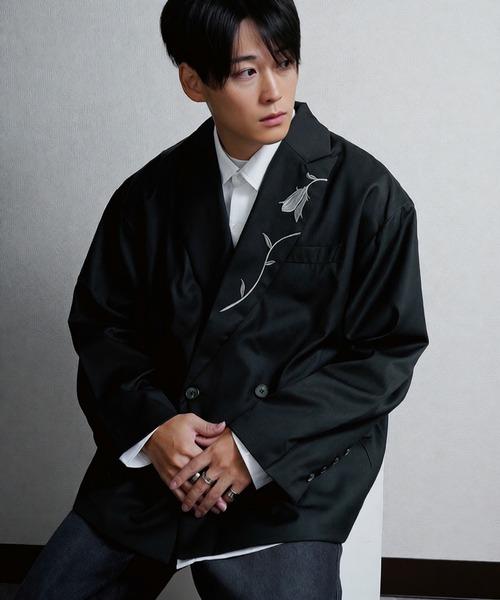 NILWAY(ニルウェイ)の「【420g/m】配色刺繍ステッチ ダブルフルイドテーラードジャケット(テーラードジャケット・メンズ・ブラック/ライトグレー/モスグリーン系/チャコール/ブラック系・MEDIUM/LARGE)」の12枚目の写真