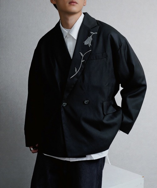 セール】【420g/m】配色刺繍ステッチ ダブルフルイドテーラード