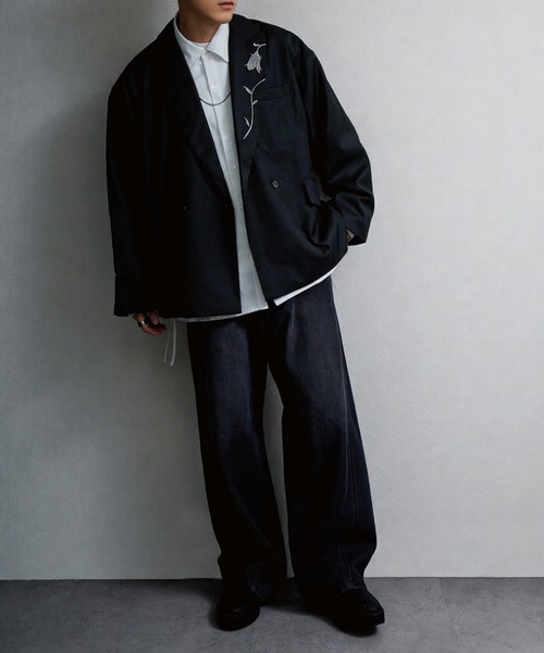 NILWAY(ニルウェイ)の「【420g/m】配色刺繍ステッチ ダブルフルイドテーラードジャケット(テーラードジャケット・メンズ・ブラック/ライトグレー/モスグリーン系/チャコール/ブラック系・MEDIUM/LARGE)」の14枚目の写真