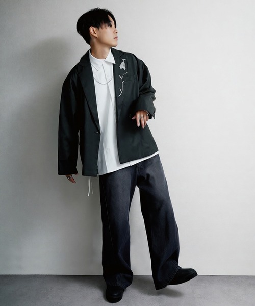 NILWAY(ニルウェイ)の「【420g/m】配色刺繍ステッチ ダブルフルイドテーラードジャケット(テーラードジャケット・メンズ・ブラック/ライトグレー/モスグリーン系/チャコール/ブラック系・MEDIUM/LARGE)」の15枚目の写真