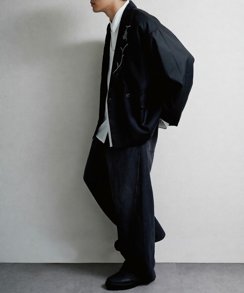 NILWAY(ニルウェイ)の「【420g/m】配色刺繍ステッチ ダブルフルイドテーラードジャケット(テーラードジャケット・メンズ・ブラック/ライトグレー/モスグリーン系/チャコール/ブラック系・MEDIUM/LARGE)」の16枚目の写真