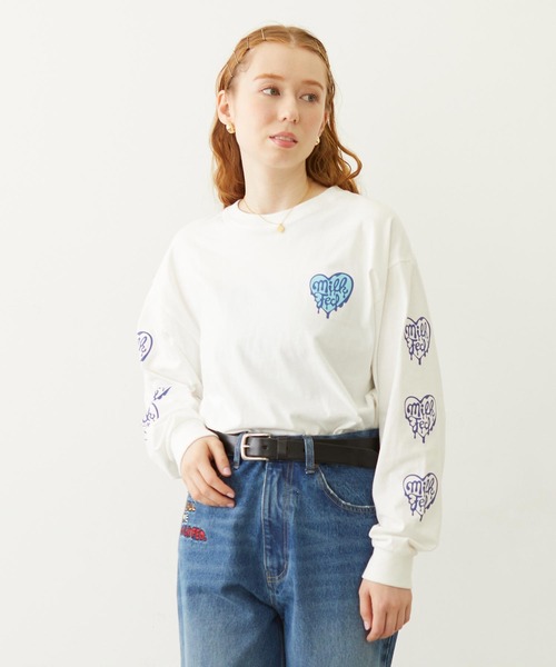 MILKFED.(ミルクフェド)の「MELTY HEART WIDE L/S TEE(Tシャツ/カットソー・レディース・ホワイト/ブラック/ライトピンク・M/L)」の2枚目の写真