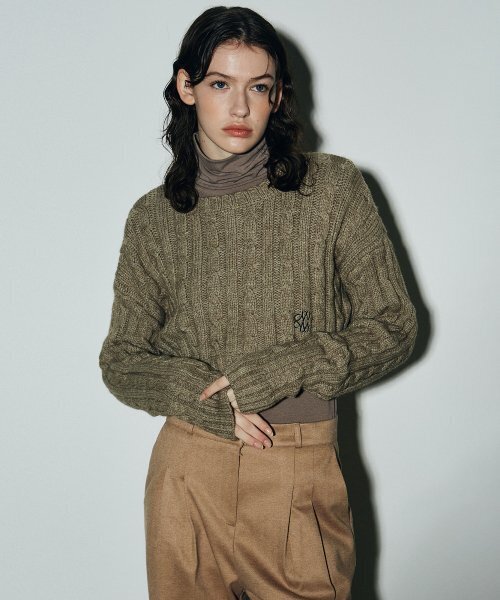 NICK&NICOLE(ニックアンドニコール)の「CROP CABLE SWEATER TOP_BROWN(ニット/セーター・レディース・その他・FREE)」の1枚目の写真