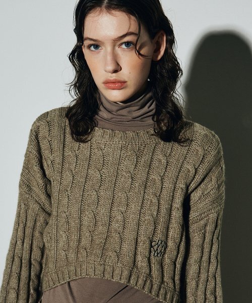 NICK&NICOLE(ニックアンドニコール)の「CROP CABLE SWEATER TOP_BROWN(ニット/セーター・レディース・その他・FREE)」の2枚目の写真