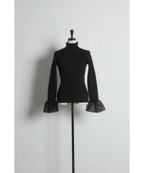 &. NOSTALGIA（アンドドットノスタルジア）の「メッシュフレアスリーブニット（ニット/セーター・レディース・ブラック/オフホワイト・M）」の15枚目の写真