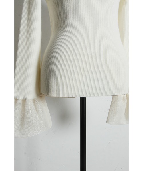 &. NOSTALGIA（アンドドットノスタルジア）の「メッシュフレアスリーブニット（ニット/セーター・レディース・ブラック/オフホワイト・M）」の21枚目の写真