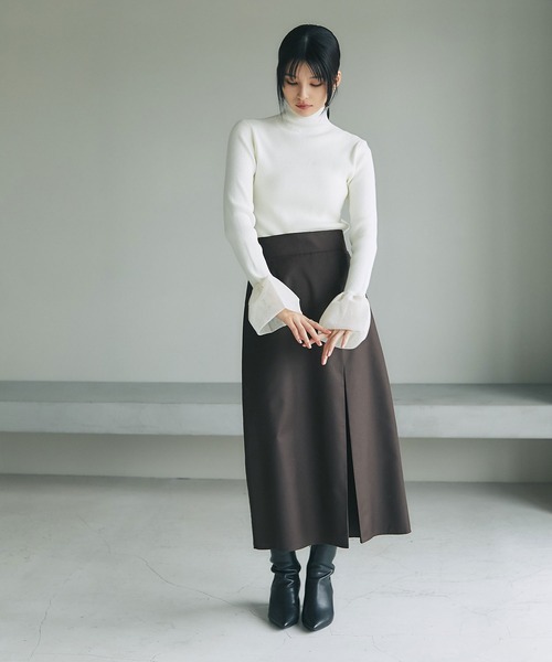 &. NOSTALGIA（アンドドットノスタルジア）の「メッシュフレアスリーブニット（ニット/セーター・レディース・ブラック/オフホワイト・M）」の10枚目の写真