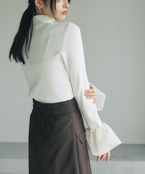 &. NOSTALGIA（アンドドットノスタルジア）の「メッシュフレアスリーブニット（ニット/セーター・レディース・ブラック/オフホワイト・M）」の14枚目の写真