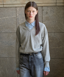 V-NECK KNIT PULLOVER MELANGE GREY
