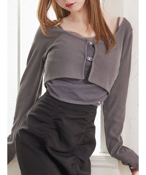 EATME（イートミー）の「チュールドッキングキャミリブTOPセット（Tシャツ/カットソー・レディース・オフホワイト/グレー/ブラック・FREE）」の3枚目の写真