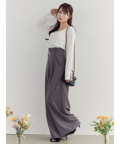 EATME（イートミー）の「チュールドッキングキャミリブTOPセット（Tシャツ/カットソー・レディース・オフホワイト/グレー/ブラック・FREE）」の6枚目の写真