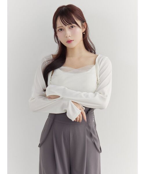 EATME（イートミー）の「チュールドッキングキャミリブTOPセット（Tシャツ/カットソー・レディース・オフホワイト/グレー/ブラック・FREE）」の9枚目の写真