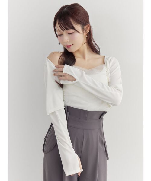 EATME（イートミー）の「チュールドッキングキャミリブTOPセット（Tシャツ/カットソー・レディース・オフホワイト/グレー/ブラック・FREE）」の10枚目の写真