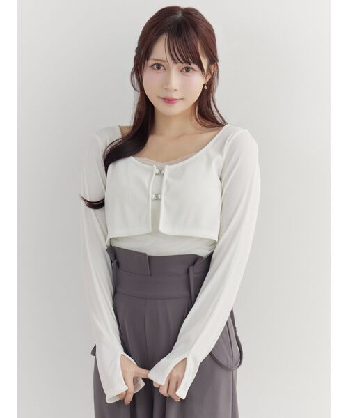 EATME（イートミー）の「チュールドッキングキャミリブTOPセット（Tシャツ/カットソー・レディース・オフホワイト/グレー/ブラック・FREE）」の11枚目の写真