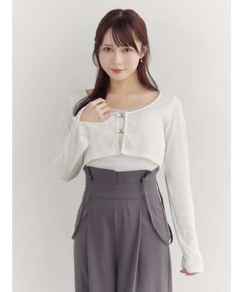 EATME（イートミー）の「チュールドッキングキャミリブTOPセット（Tシャツ/カットソー・レディース・オフホワイト/グレー/ブラック・FREE）」の12枚目の写真